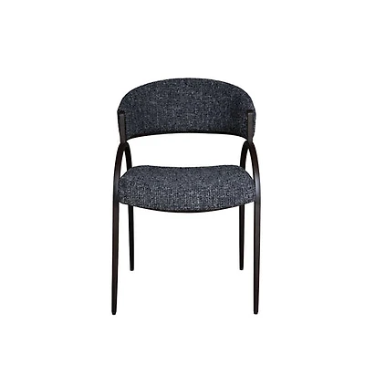 Arco Upholstered Dining Chair in Black Fabric with Iron Legs