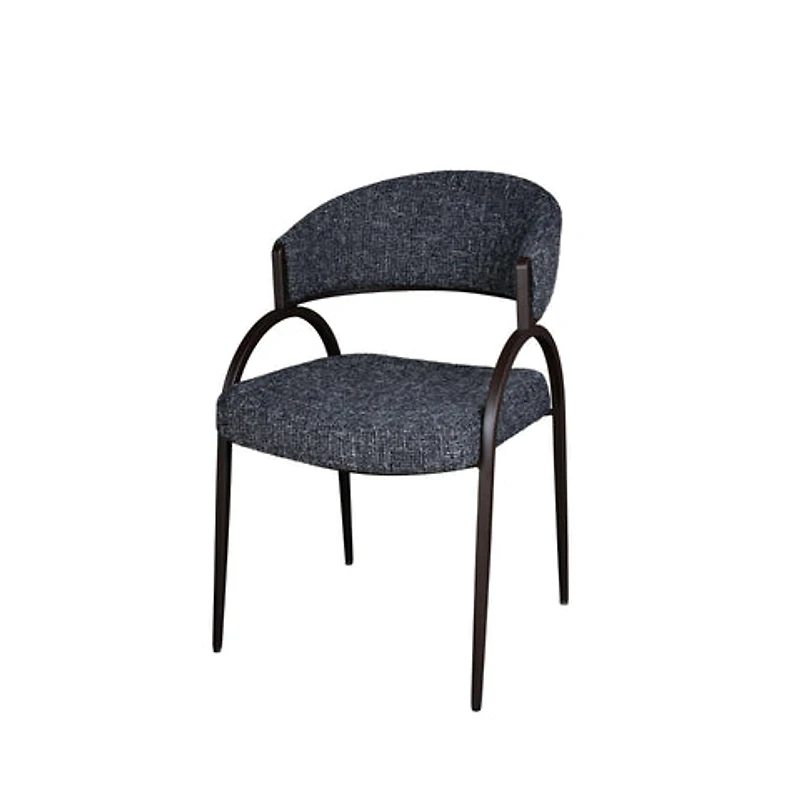 Arco Upholstered Dining Chair in Black Fabric with Iron Legs