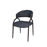 Arco Upholstered Dining Chair in Black Fabric with Iron Legs