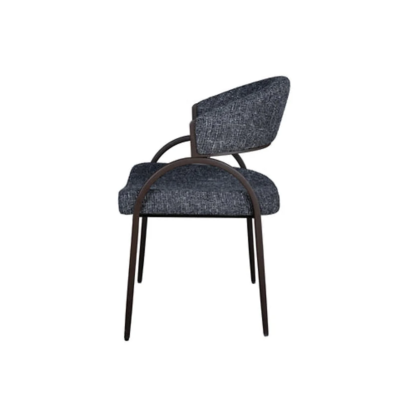 Arco Upholstered Dining Chair in Black Fabric with Iron Legs