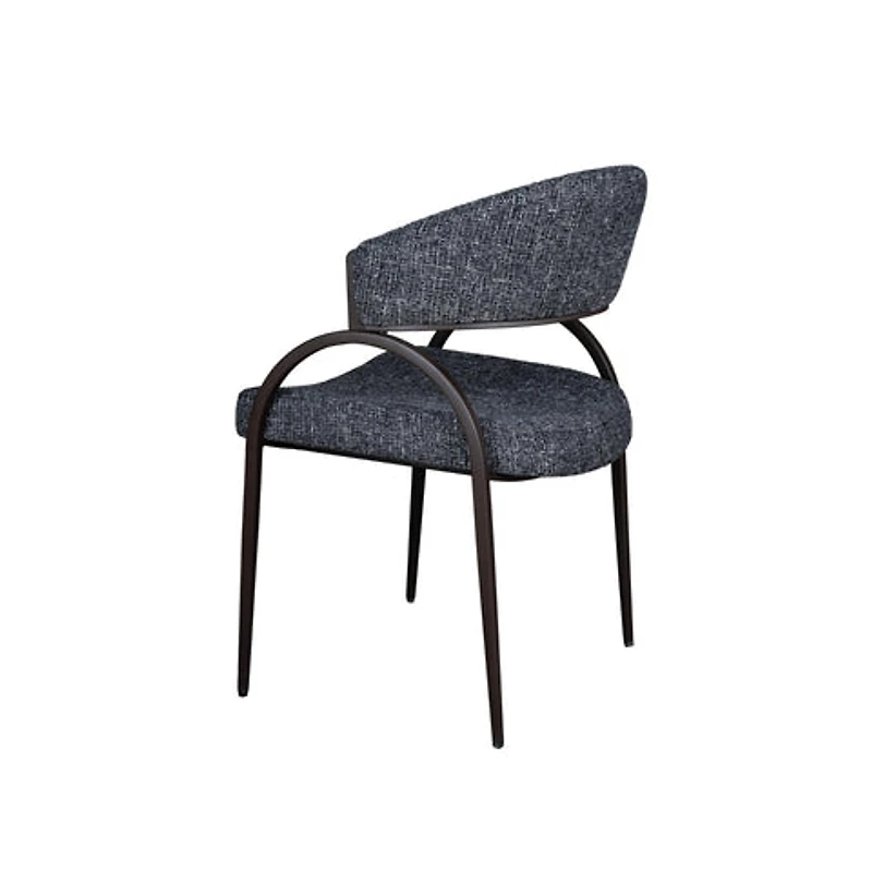 Arco Upholstered Dining Chair in Black Fabric with Iron Legs