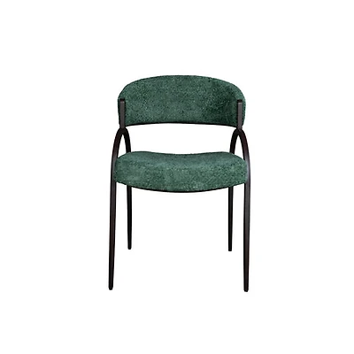 Arco Upholstered Dining Chair in Green Fabric with Iron Legs
