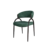 Arco Upholstered Dining Chair in Green Fabric with Iron Legs