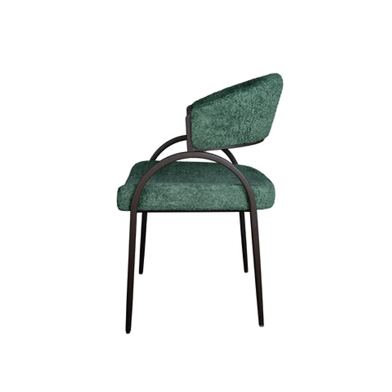 Arco Upholstered Dining Chair in Green Fabric with Iron Legs