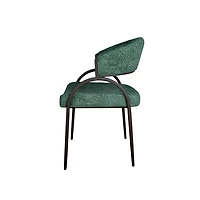 Arco Upholstered Dining Chair in Green Fabric with Iron Legs