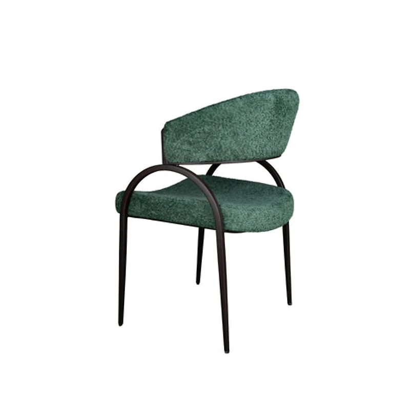 Arco Upholstered Dining Chair in Green Fabric with Iron Legs