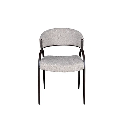 Arco Upholstered Dining Chair in Grey Fabric with Iron Legs