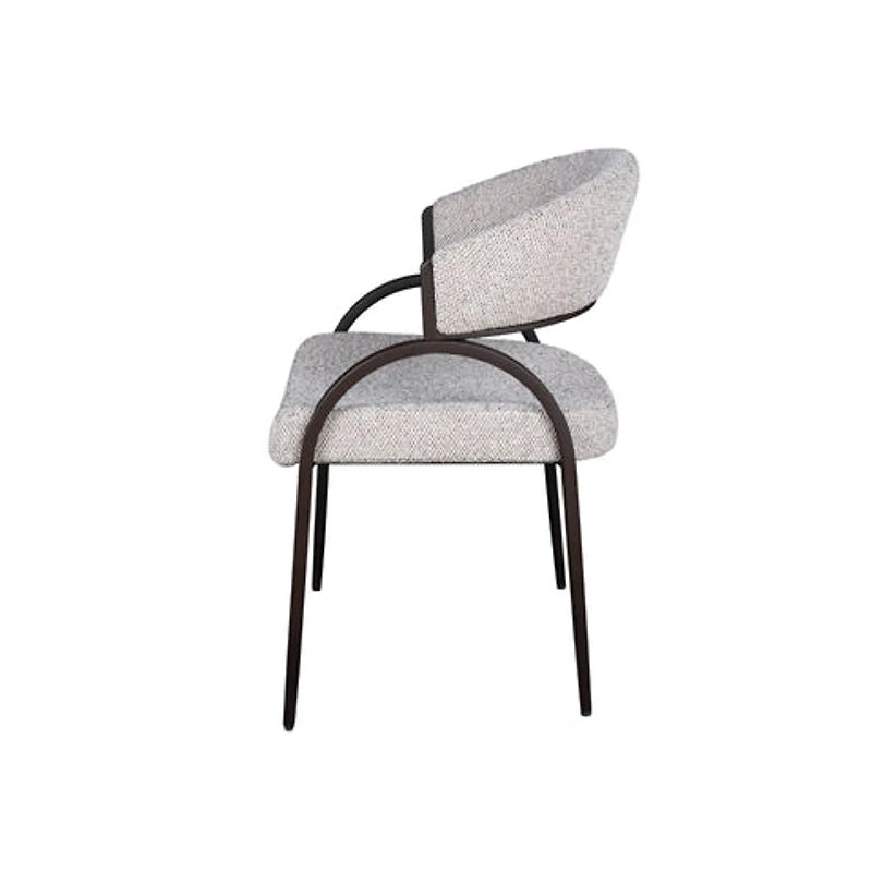 Arco Upholstered Dining Chair in Grey Fabric with Iron Legs