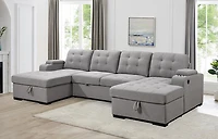 Alonso Sleeper U-shaped sectional with USB - Stone