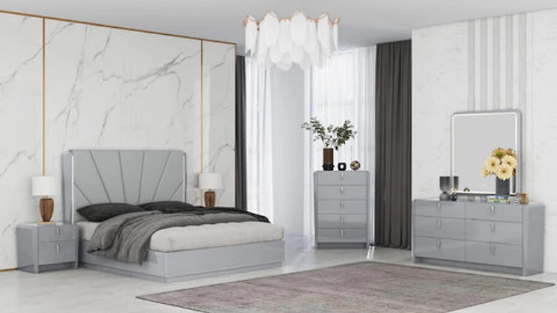 Gilly Grey Glossy Finish Bedroom Chest