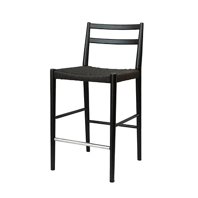 Jakarta Counter Stool with Back - Black/Black Woven Seat