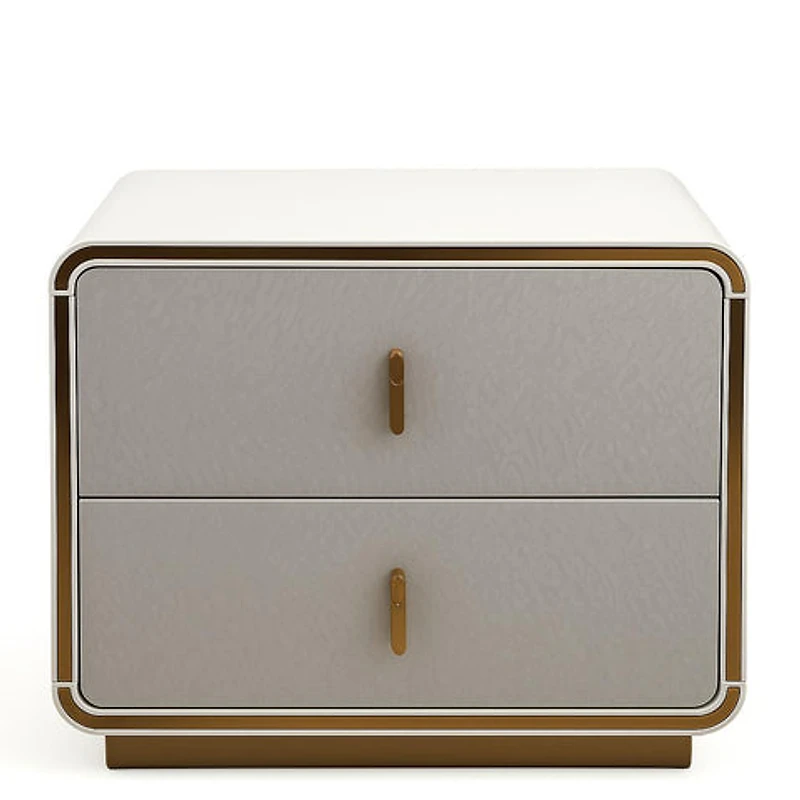Joan Nightstand - Glossy Grey-Beige & Champagne Gold