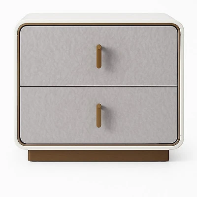 Joan Nightstand - Glossy Grey-Beige & Champagne Gold