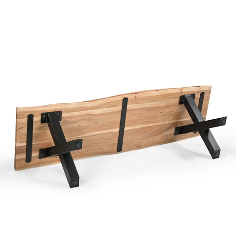 Tundra Acacia Wood Dining Bench with Iron Legs