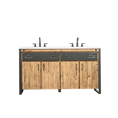 Alvado Vanity W61 in Solid Acacia Wood and Metal with White Basin