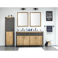 Alvado Vanity W61 in Solid Acacia Wood and Metal with White Basin