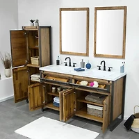Alvado Vanity W61 in Solid Acacia Wood and Metal with White Basin