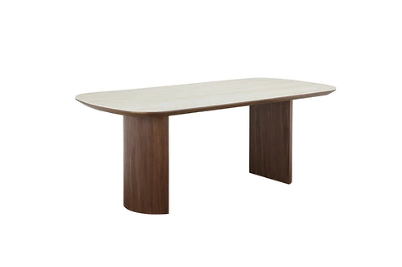 Nola Ceramic-Top Walnut Pedestal Dining Table