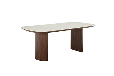 Nola Ceramic-Top Walnut Pedestal Dining Table