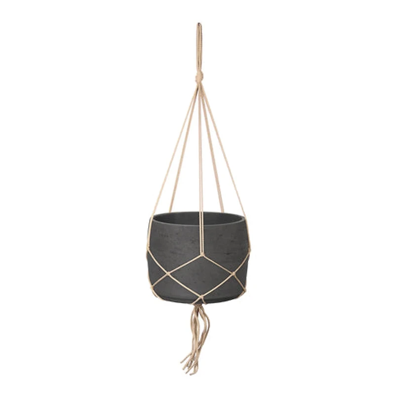 Lorien Hanging Pot With Netting - Charcoal Grey