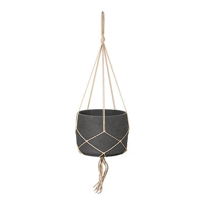 Craft Hanging Pot With Netting - Charcoal Grey