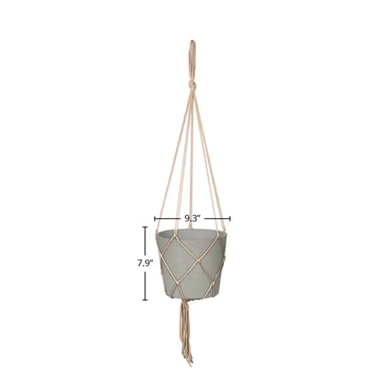 Lorien Hanging Pot With Netting - Cement Grey