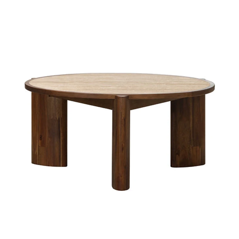 Helsa Round Coffee Table - Travertine