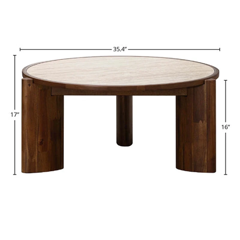 Helsa Round Coffee Table - Travertine