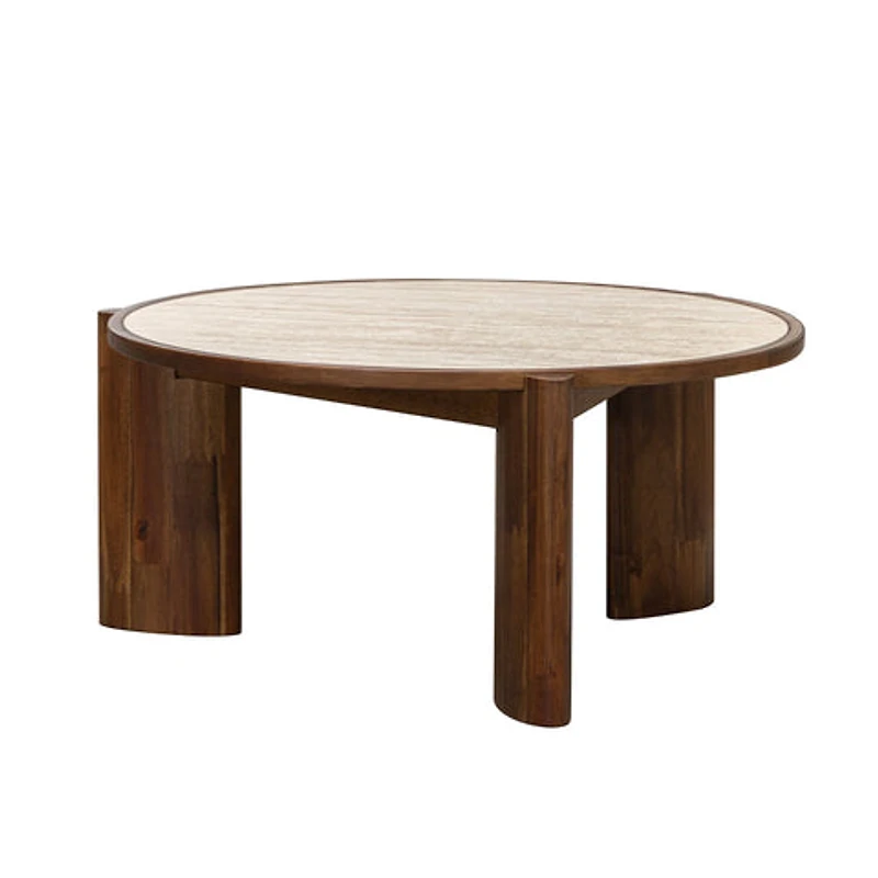Helsa Round Coffee Table - Travertine