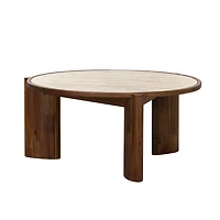 Helsa Round Coffee Table - Travertine