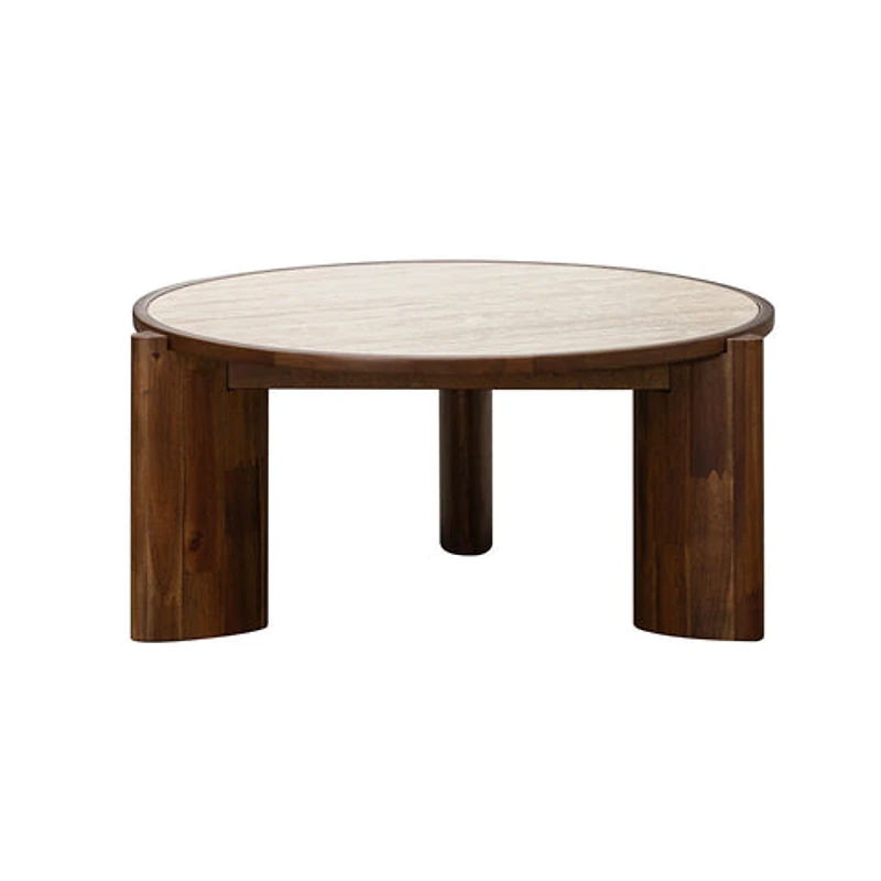 Helsa Round Coffee Table - Travertine