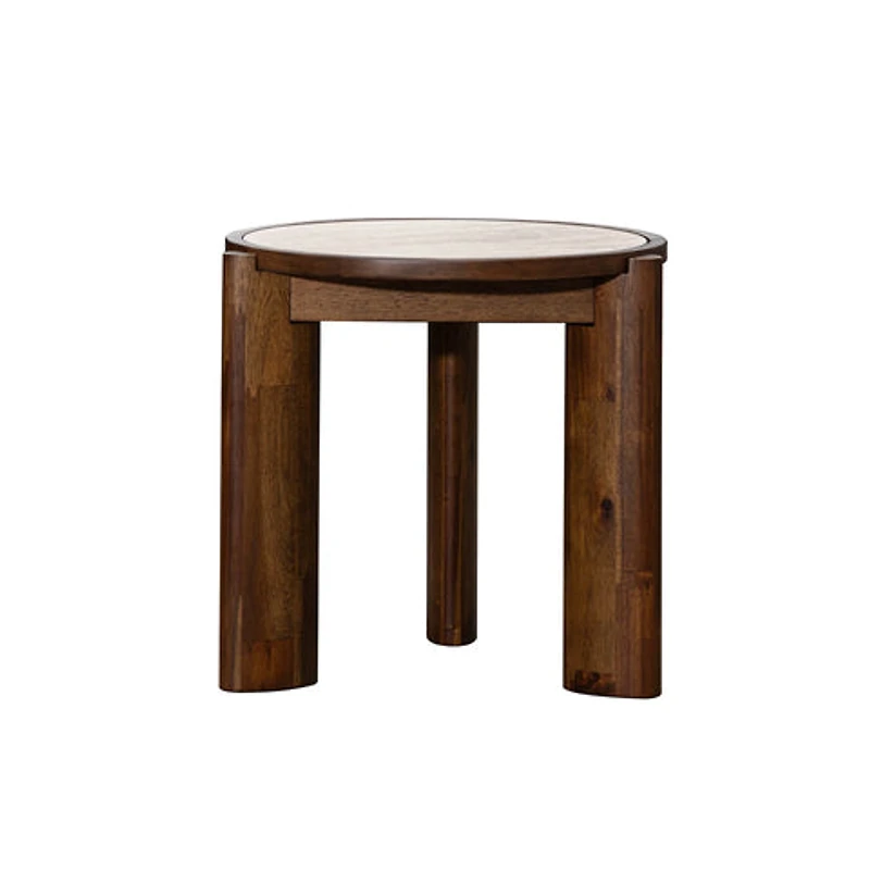 Helsa Round Side Table - Travertine