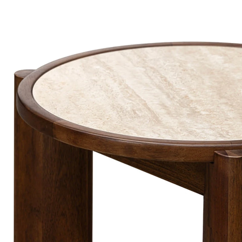 Helsa Round Side Table - Travertine