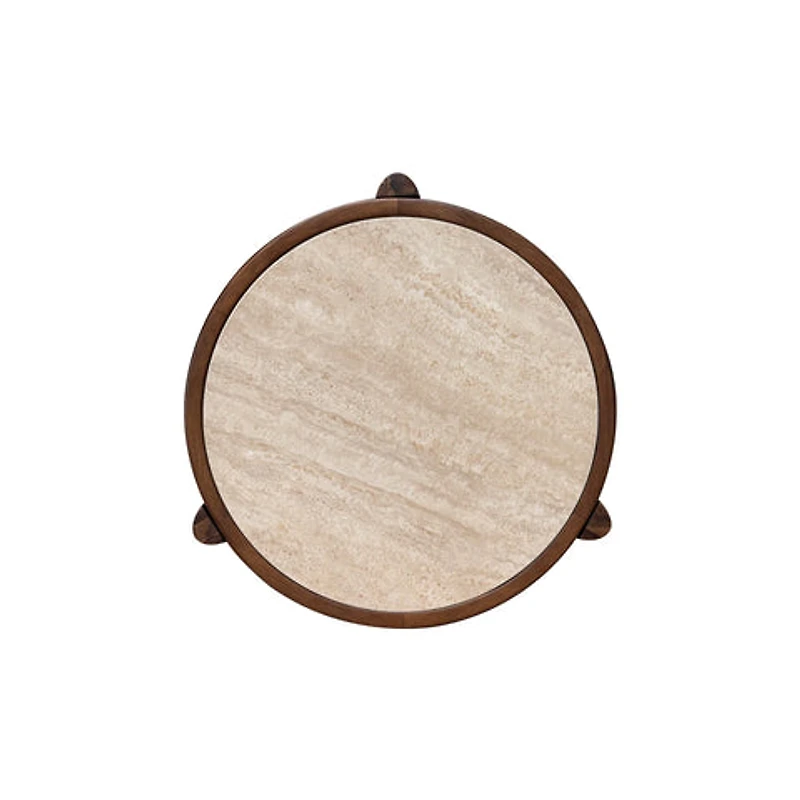 Helsa Round Side Table - Travertine