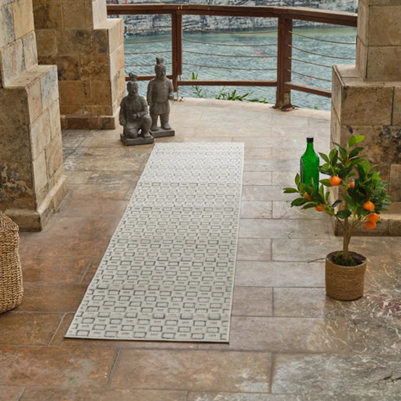 Aurora Cream Modern Rug – Textured Grid Pattern