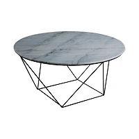 Quenby Round Coffee Table - Grey Marble/Black Matte