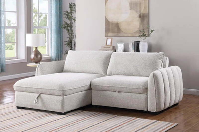 Cassey Pullout Sleeper Sectional with Storage Chaise - Light Grey