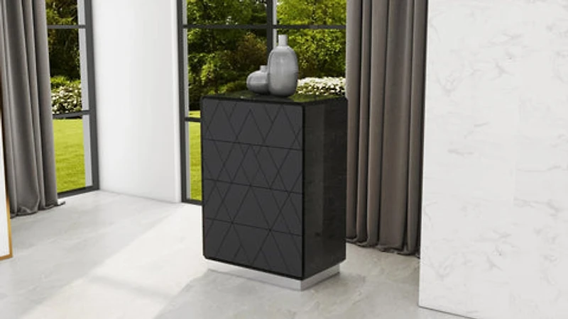 Zara 4 Drawer Glossy Black Bedroom Chest