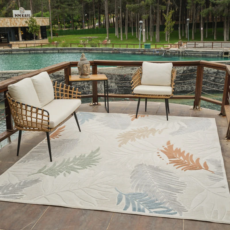 Aspen Cream Tropical Leaf Rug
