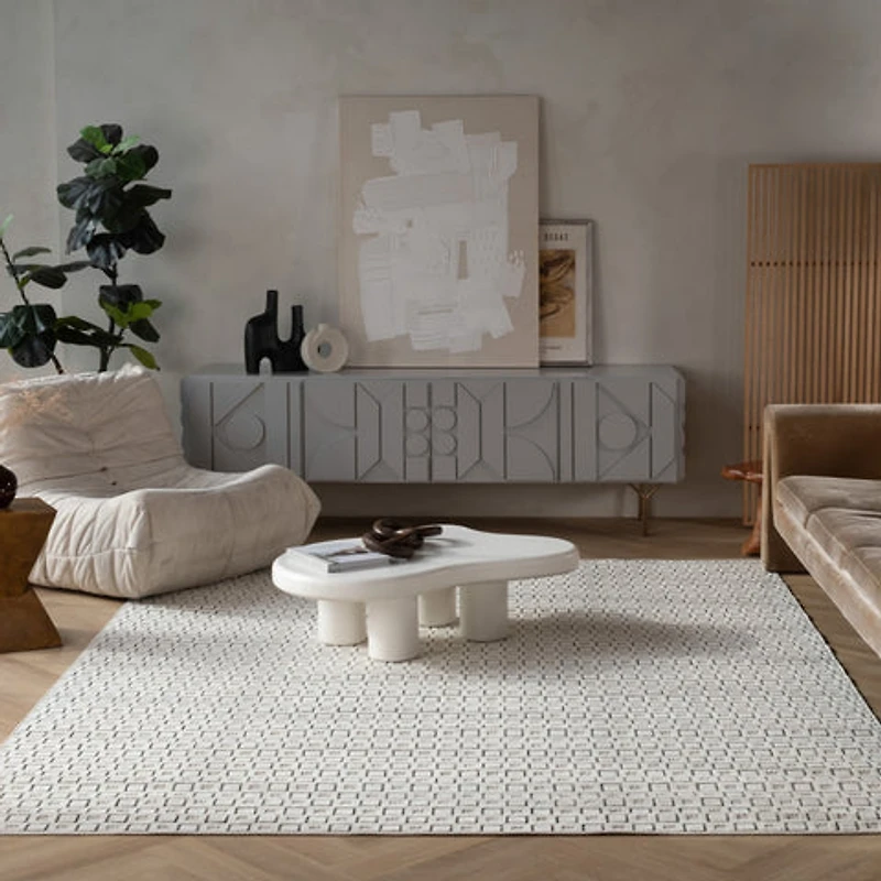 Aurora Cream Modern Rug – Textured Grid Pattern