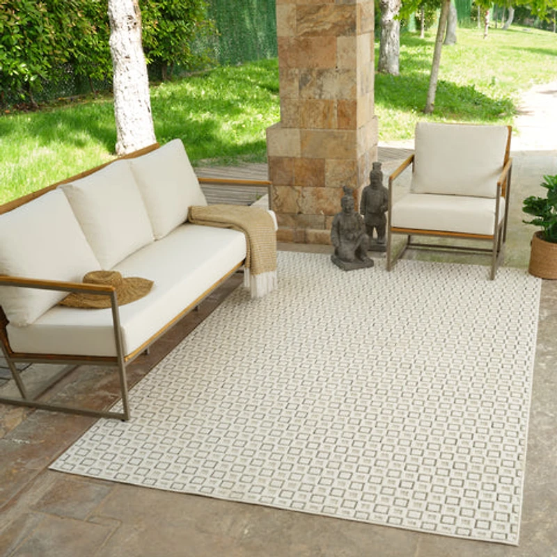Aurora Cream Modern Rug – Textured Grid Pattern