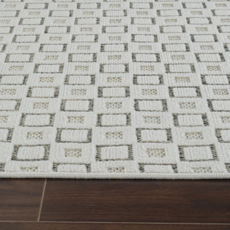 Aurora Cream Modern Rug – Textured Grid Pattern