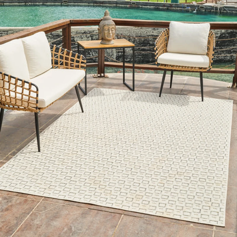 Aurora Cream Modern Rug – Textured Grid Pattern