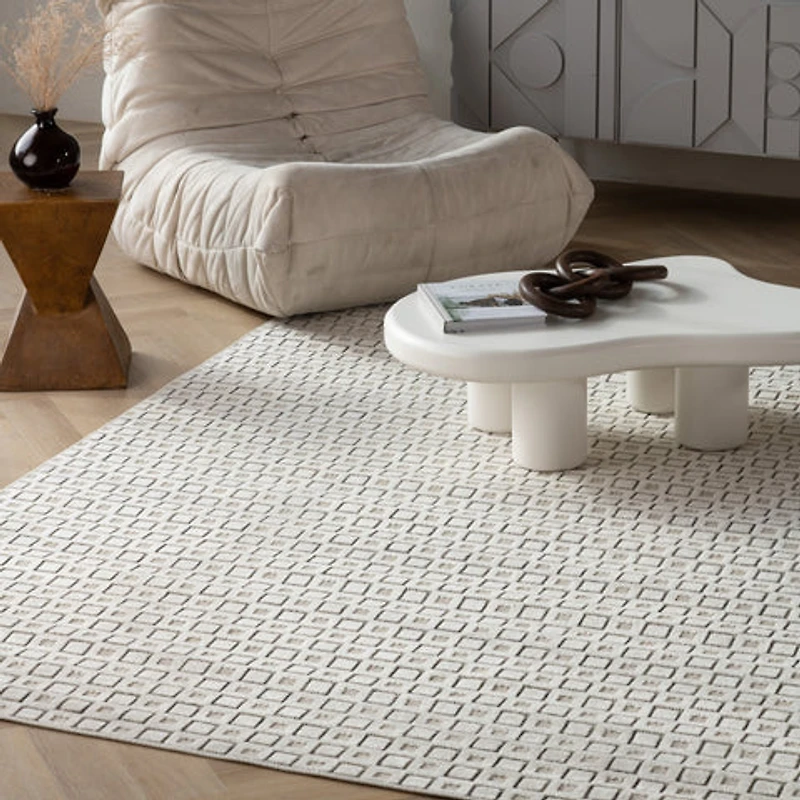 Aurora Cream Modern Rug – Textured Grid Pattern