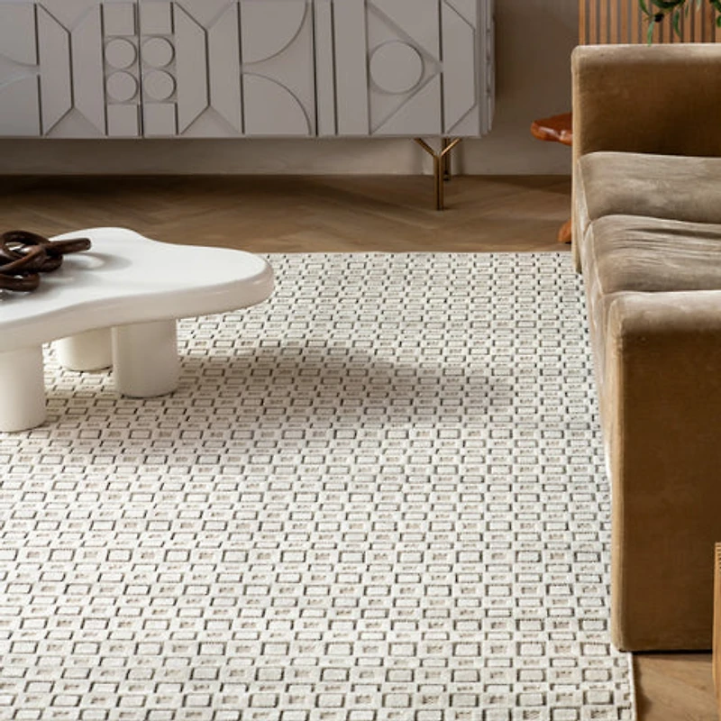 Aurora Cream Modern Rug – Textured Grid Pattern