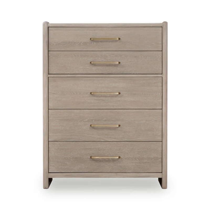 Gardenia Five Drawer Oak Wood Chest in Chai