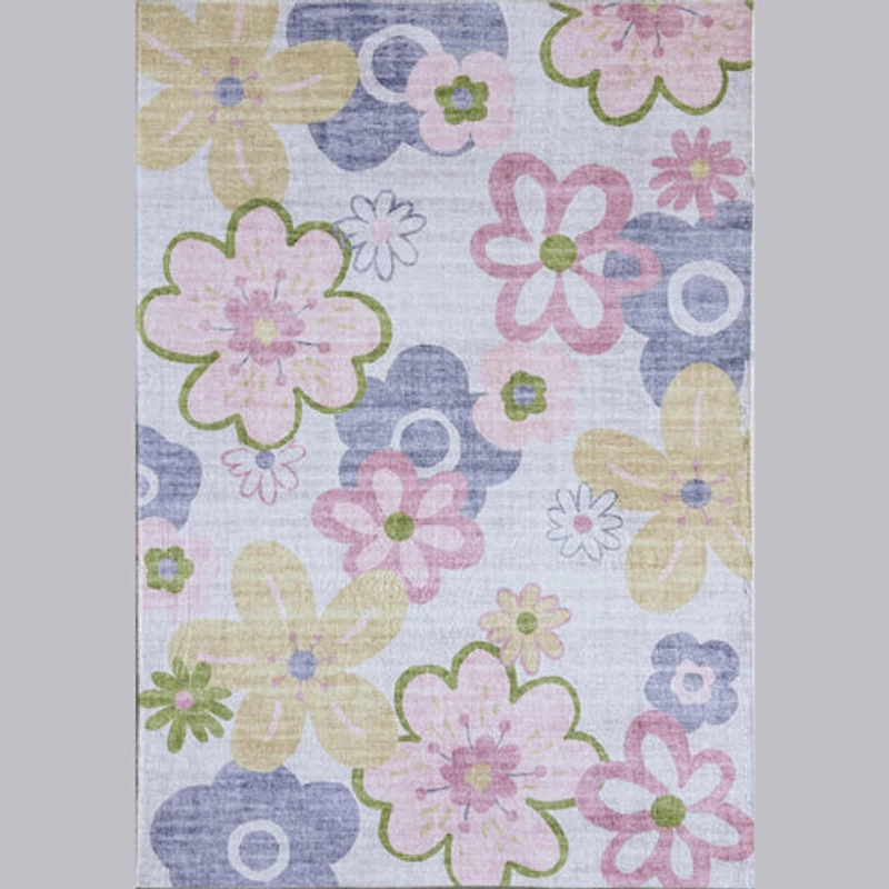 Blush Bloom Daisy Patterned Rug Pink