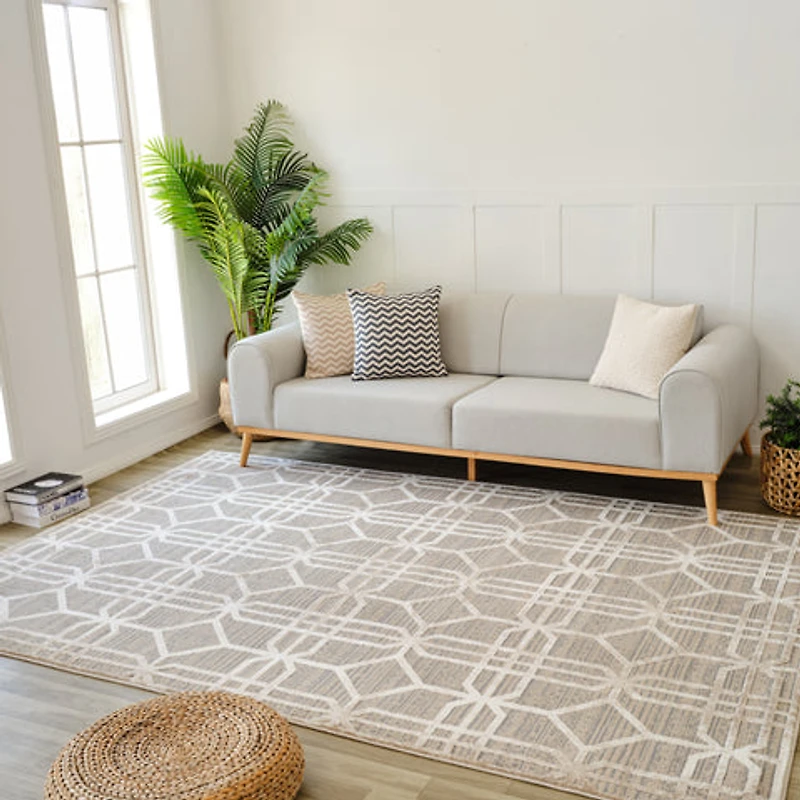 Nairobi Beige Abstract Lined Modern Rug