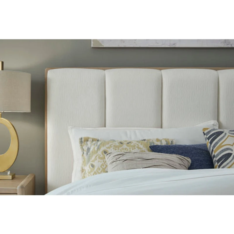 Gardenia Wood Frame Upholstered Platform Bed Cotton and Chai