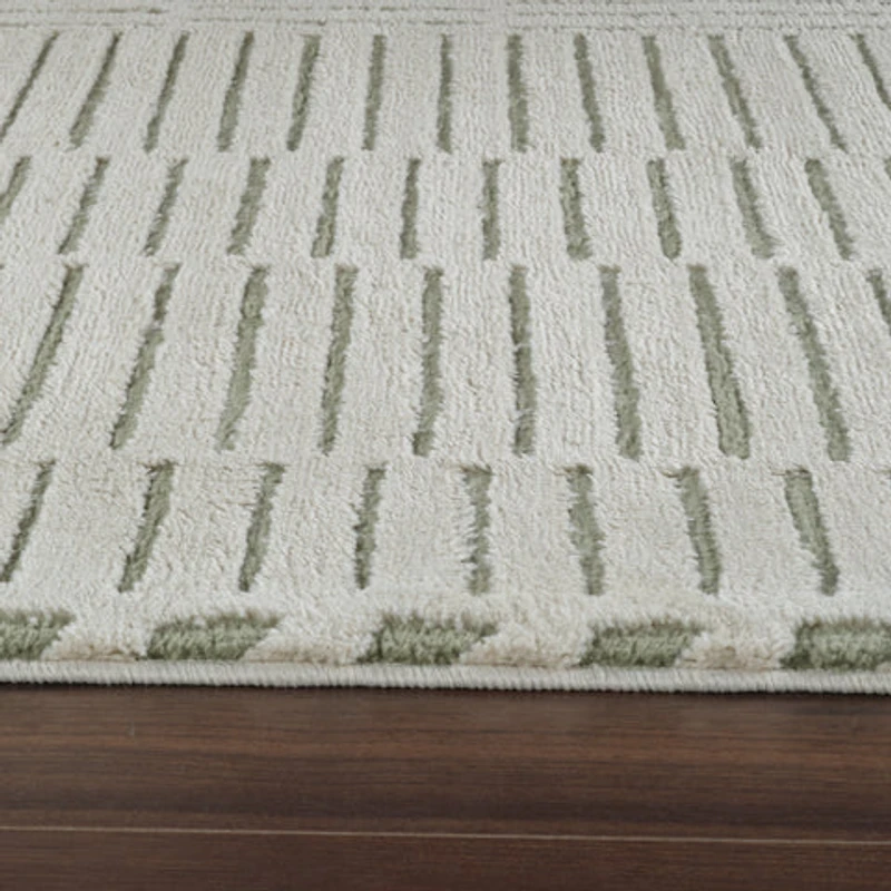 Terra Green Abstract Striped Area Rug